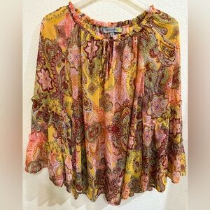 Figueroa and flower Paisley Boho Blouse Multicolor Pattern Ruffled bell sleeves